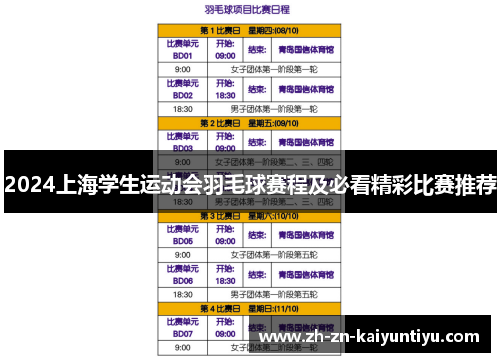 2024上海学生运动会羽毛球赛程及必看精彩比赛推荐